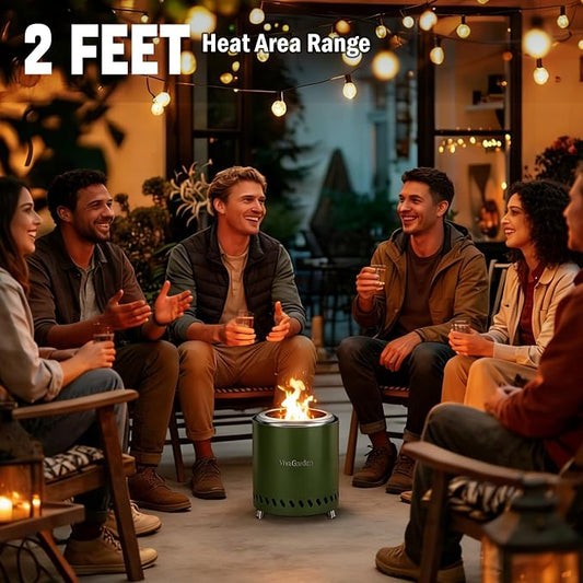 9.5 X 8.6 Inch Tabletop Fire Pit, VivaGarden Portable Firepit, Smokeless Table Top Firepit, Safe Burning Camping Stove, Fueled by Pellets or Wood, Forks, Mat & Travel Bag Included, Green