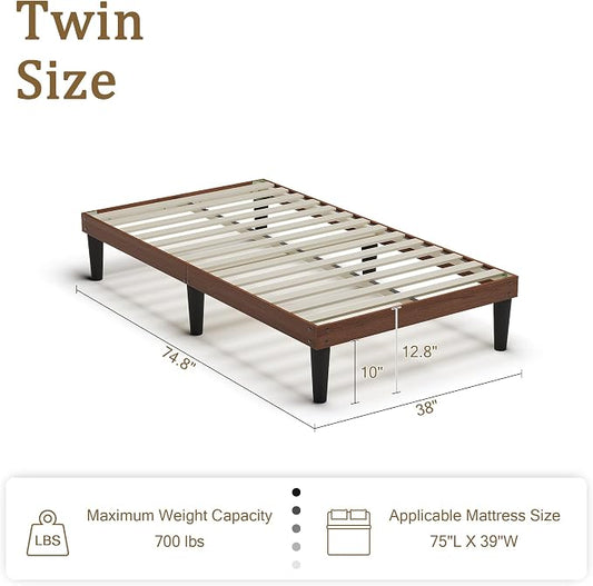 Yumori 12.9 Inch Minimalist Style Twin Size Bed Frame, Wood Platform Bed with Wood Slat Support, No Box Spring Needed, Easy Assembly, Walnut