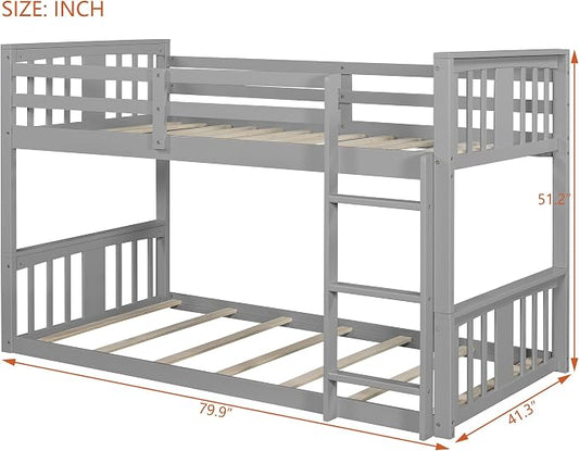 Merax Twin Over Twin Bunk Bed with Ladder, Gray