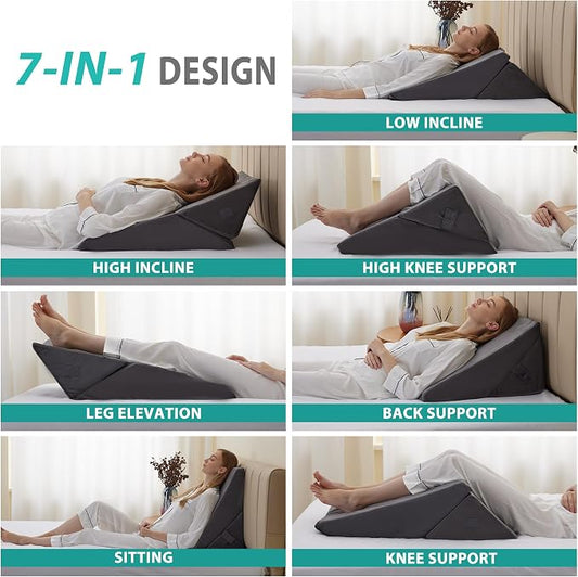 Wedge Pillow for Sleeping, Adjustable 9&12 Inch Foldable Bed Wedge Pillow Set, Orthopedic Memory Foam Triangle Pillows Wedge, 7-in-1 Elevated Pillows for Leg and Back Support, Velvet