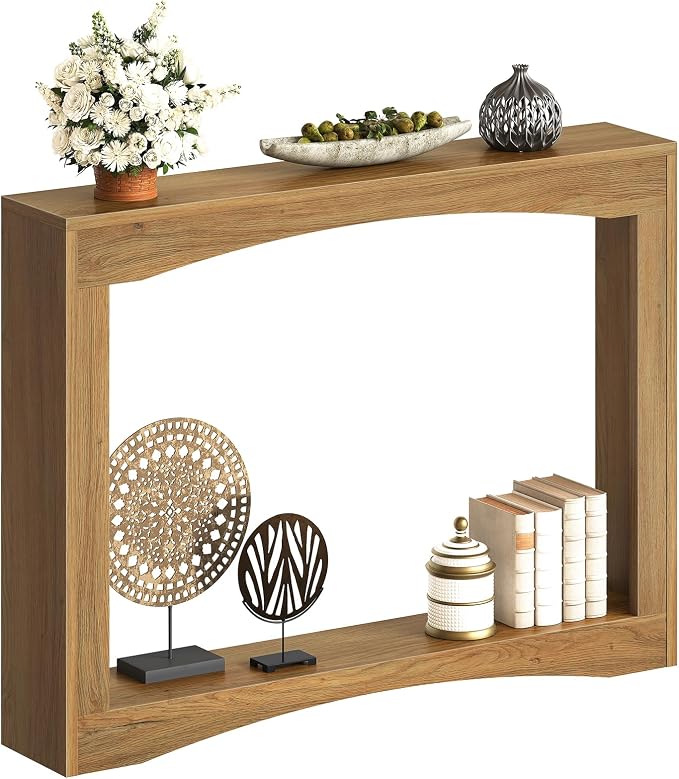 YATINEY Narrow Console Table, 5.9'' Thin Entryway Table, Behind Couch Table for Small Spaces, Small Farmhouse Hallway Table, for Living Room, Hallway, Foyer, Light Walnut CT19VV