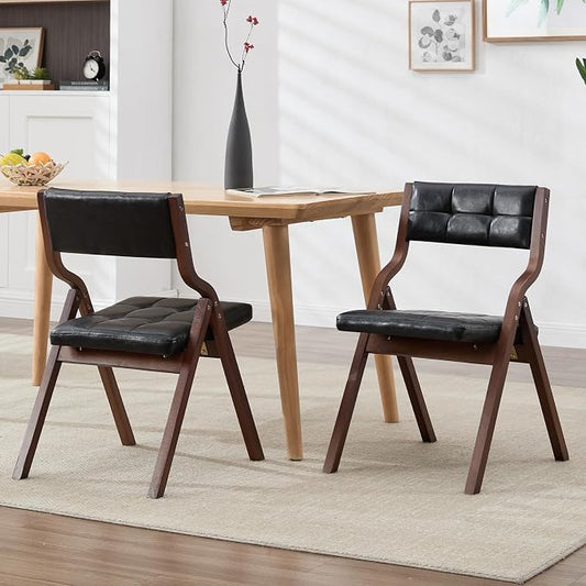 6-Pack Folding Dining Chairs with Cushion,Faux Leather Padded Foldable Dining Chairs,Portable Wooden Folding Chairs for Dining Rooms Kitchen Wedding and Party Indoor Black