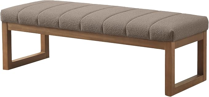 Zihanhome 52.7" Bedroom Bench for End of Bed, Modern Upholstered Teddy Fabric Entryway Bench & Dining Bench, Footrest Stool Bench with Solid Wood Frame for Bedroom, Living Room (Dark Brown)