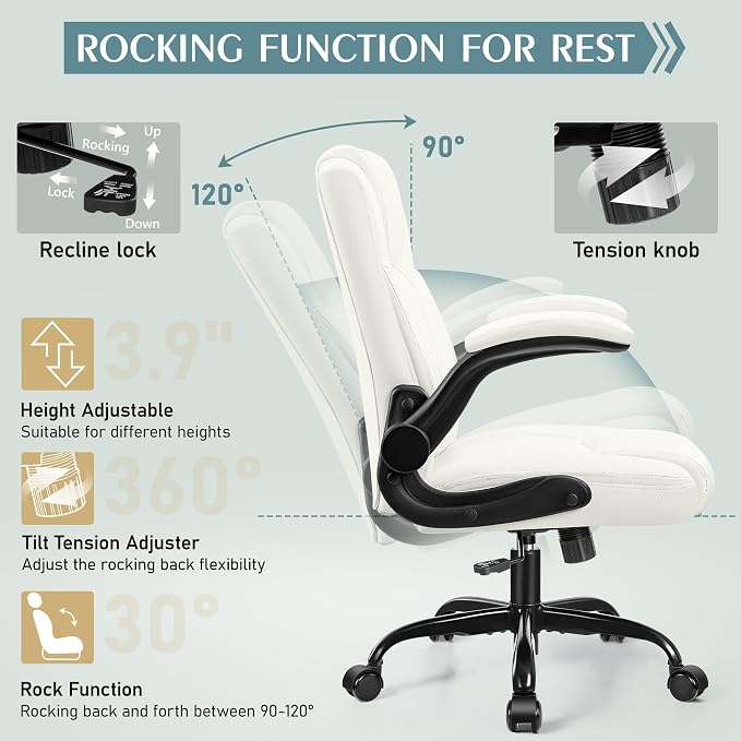 Leather Office Chair, PU Home Computer Desk Chairs with Ergonomic Back Support, 360°Swivel Free,Small Gaming Chair with Wheels and Adjustable Armrests, for Short People Use