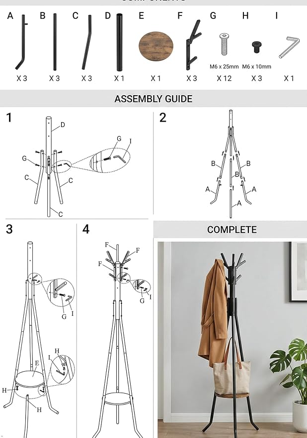 Simple Houseware Freestanding Coat Rack with Shelf, 9 hooks, Black