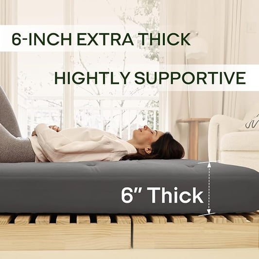 ZonLi Japanese Floor Futon Mattress King Size 76"x 80"100% Cotton Cover 6'' Thicken Tatami Mattress,Foldable Sleeping Pad,Portable Dormitory Tatami Mat,Roll Up Floor Lounger Bed for Adult (Grey)