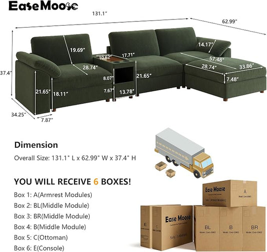 EASE MOOSE Oversized L Shape Sectional Modular Sofa, Extra Large Deep Seat Couch Modular Removable Washable Sectional Couch,Green