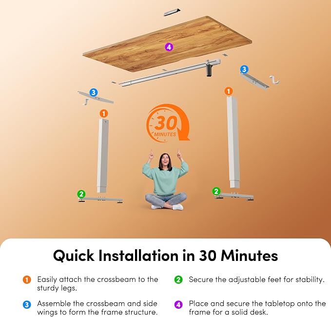FEZIBO 48 x 24 Inchs Electric Standing Desk, Height Adjustable, Sit Stand Up, Computer Office Desk with Splice Board, White Frame/Light Rustic Top