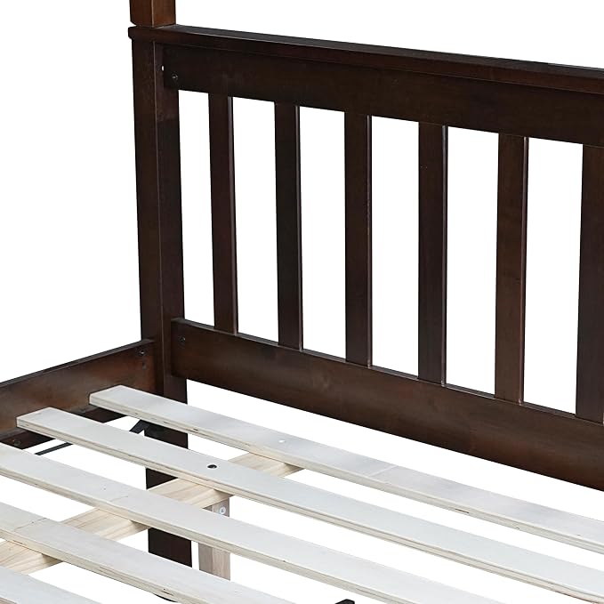 Harper & Bright Designs Convertible Wood Twin-Over-Full Bunk Bed with Trundle and Ladder - Can Be Divided Into Two Platform Beds, Espresso