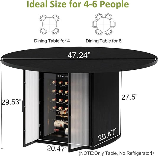 IBF Black Round Dining Table for 4-6, 47" Kitchen Table with Fridge Space, Modern Dining Room Tables with Storage, Industrial Wood Dinner Tables for Home Kitchen Living Room, Black Oak, Only Table