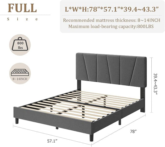 GarveeHome Full Size Bed Frame with Upholstered Headboard, Modern Fabric Platform Bed Frame with Wooden Slat Support, Adjustable Headboard, No Box Spring Needed, Noise-Free, for Bedroom