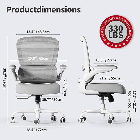 TRALT Office Chair - Ergonomic Desk Chair with Adjustable Lumbar Support, Mesh Computer Chair, Executive Chairs for Home Office Comfortable Lumbar Support (White)