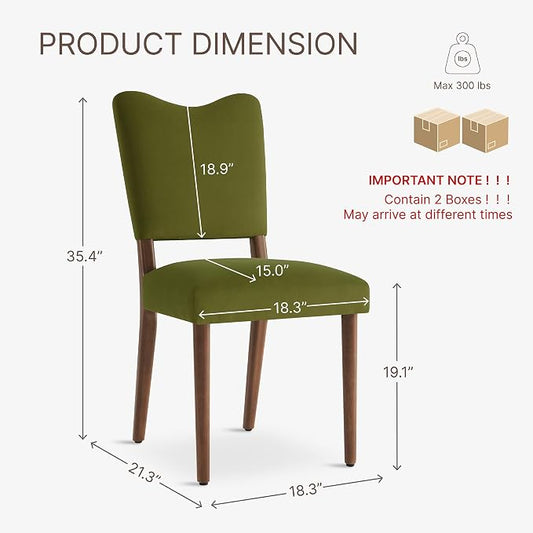 KISLOT Upholstered Dining Chairs Set of 4, Modern Velvet Kitchen Chairs with Solid Wood Legs, High Back Wooden Dining Room Chairs with Dark Walnut Color Legs for Farmhouse Kitchen Dining Room, Green