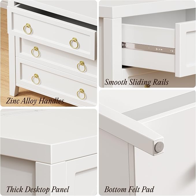Huuger Paint Night Stand with Charger Station and USB-C Port, 3 Drawer Nightstands Set of 2, Larger Wider Bedside Table, Modern End Table, for Bedroom, White Nightstand