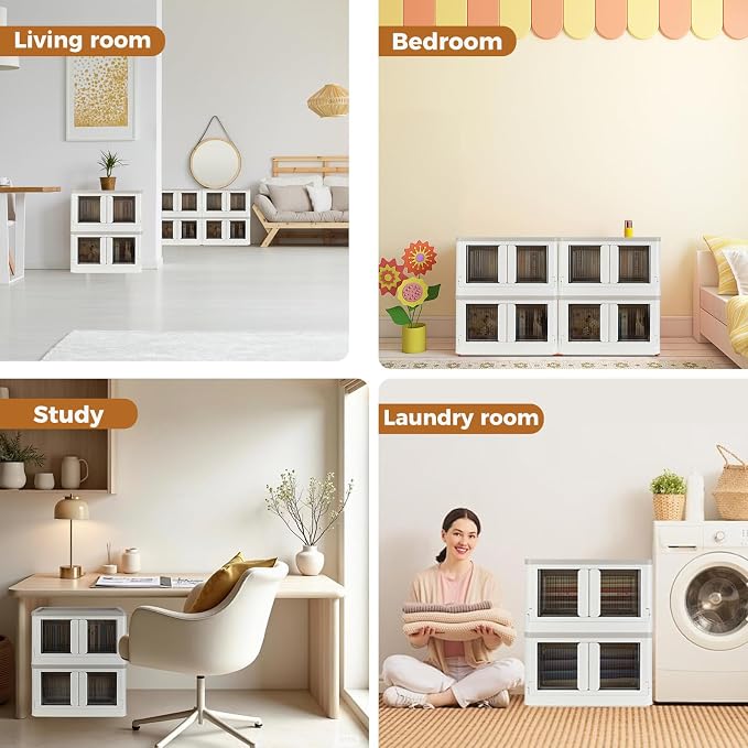 Storage Box, Collapsible Cabinet, 8.4 Gallon (32L) Each One, 2 Packs, Useful Box with Lids, Foldable Drawer, Organizers for Home and Office, Milk White