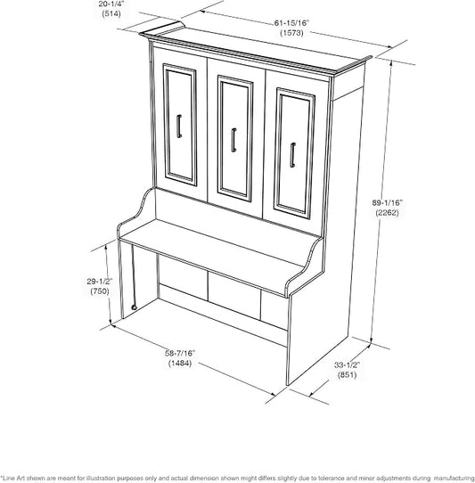 Xtraroom Alegra Full Murphy Bed with Desk | Engineered and Solid Wood Construction | Smooth Painted Finish - NO Melamine Used | Perfect for a Home Office Guest Bed (Warm White)