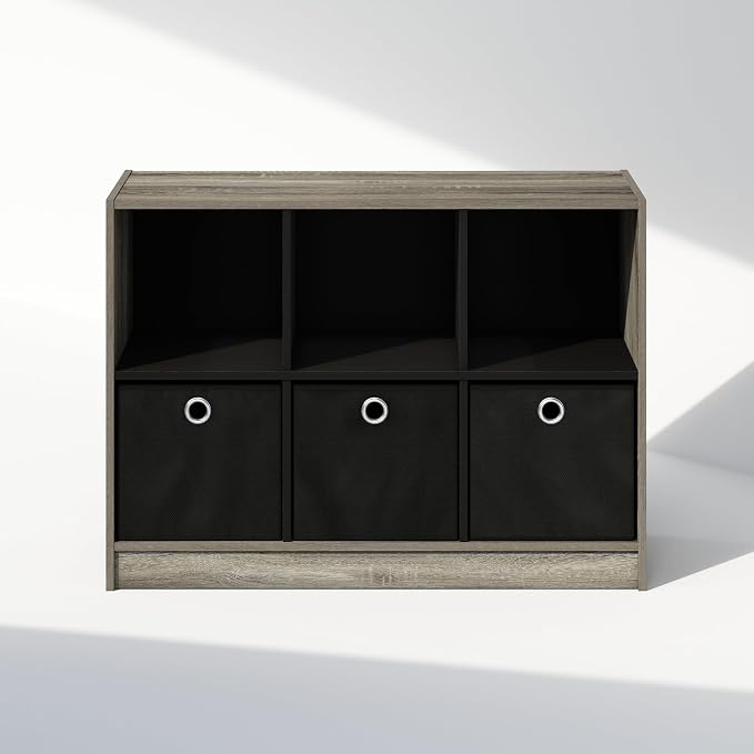 Furinno Cubic Closet Organizers and Storage, 6-Cube Closet Organizer with Bins, Open Shelf Storage, for Wardrobe, Bedroom, Living Room, French Oak/Black