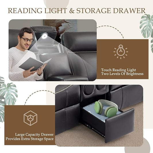Power Reclining Sofa Set, Power Recliner Sofa and Loveseat Set with LED Light/Bluetooth Speakers, Electric Reclining Sofa Couch Living Room Set for Home, Office(Black, Sofa+Loveseat) | pu leather