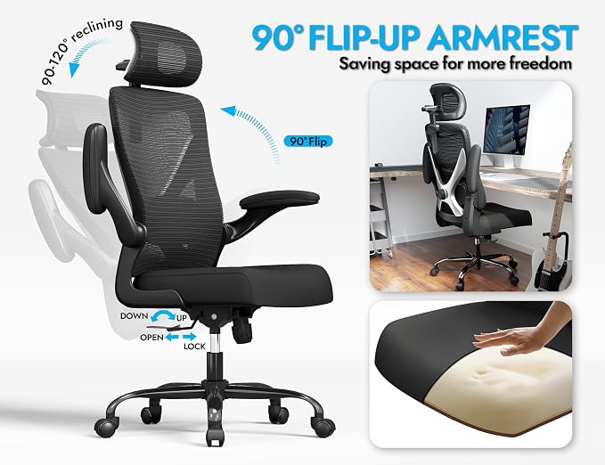 Ergonomic Office Chair - X-Shaped Computer Desk Chair Comfy, Gaming Chair, Office Chair with Lumbar Support, Mesh Office Chairs with Headrests, Desk Chair for Long Hours, Black Silver, Pack of 2