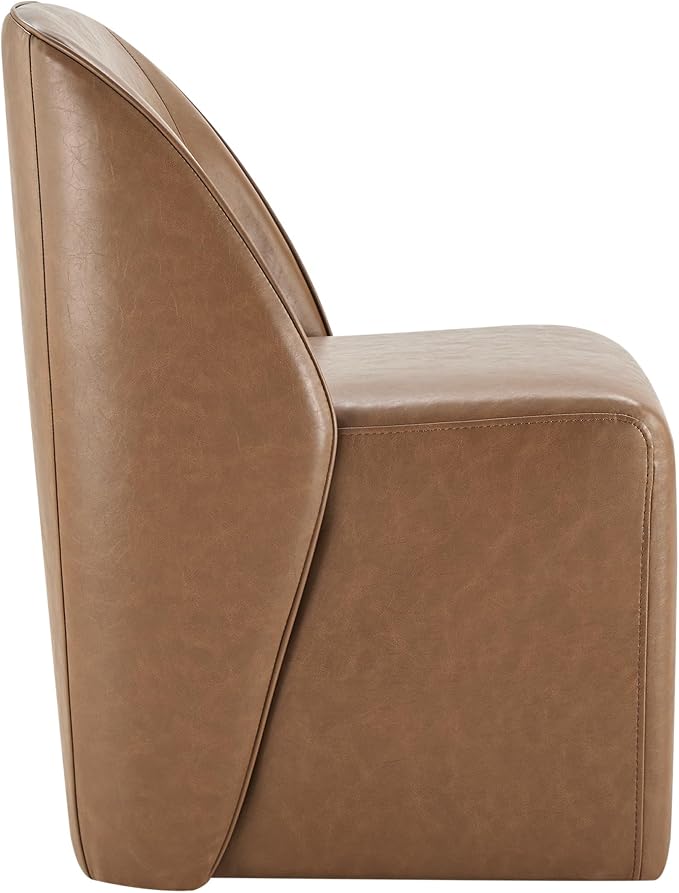 Watson & Whitely Leather Rolling Dining Chairs with Casters Set of 2, Brown | Upholstered Seat, Removable Rollers, Modern Style, Armless Chairs for Dining Room, Living Room, Bedroom