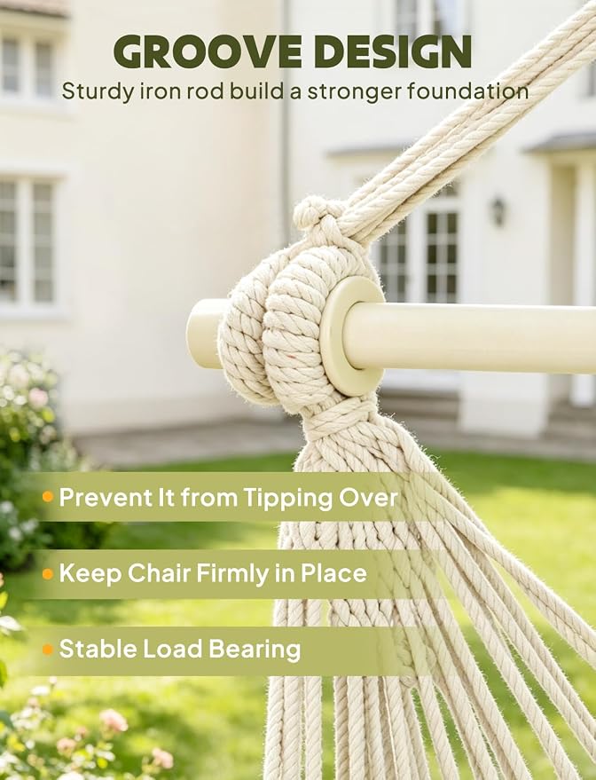 Chihee Hammock Chair 4.9ft x 3.9ft Max 500 Lbs Widen Hanging Swing 2 Cushions Included Metal Spreader Bar with Anti-Slip Grooves Portable Comfy Hanging Chair Side Pocket Bohemian Chair Indoor Outdoor