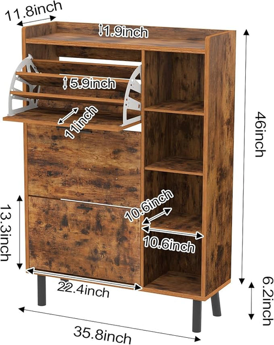 Shoe Cabinet Storage, 3 Layers Shoe Storage Cabinet for Entryway with 3 Flip Drawers and 4 Shelves, Large Capacity Shoe Organizer for Entryway
