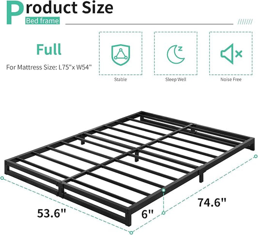 Lutown-Teen 6 Inch Full Size Bed Frame No Box Spring Needed, Heavy Duty Metal Platform Beds with Sturdy Steal Slats for Mattress Foundation, Easy Assembly, Noise Free, Black