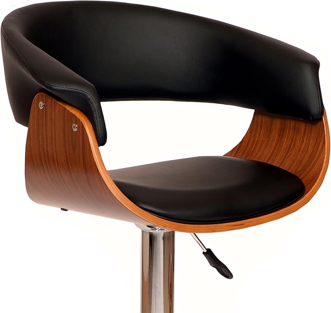 Armen Living Paris Swivel Barstool in Black Faux Leather and Chrome Finish
