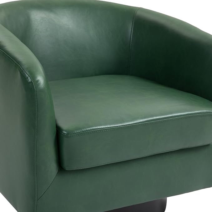 360° Swivel Barrel Accent Chair Armchair, Faux Leather Modern Round Club Arm Chair Upholstered Single Sofa Seating Corner Nook Side Reading Seat for Living Room, Office, Bedroom - Green