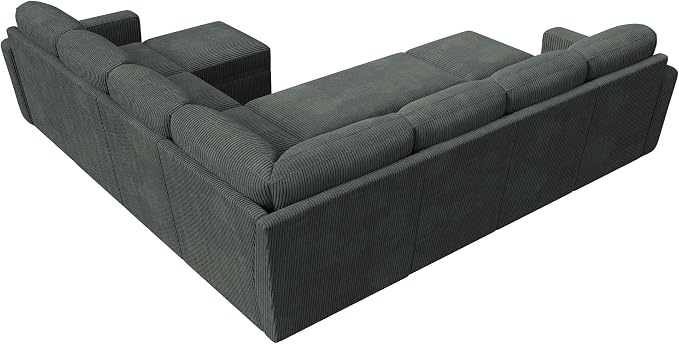 HONBAY Modular Sectional Sleeper Sofa with Pull Out Couch, Corduroy Oversized Sectional Couches Pull Out Bed with U Shaped Sleeper Storage for Living Room - Green