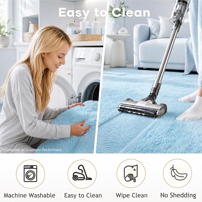 Ophanie Light Blue Rug,Boys 4x6 Rugs for Bedroom Carpet Nursery Aesthetic,Kids Playroom Area Rugs for Girls Teen Home Decor,Fluffy Shag Bedside Floor Living Room Carpets with Over 99 pcs Pile fibers