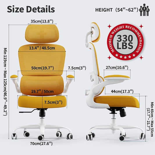TRALT Office Chair Ergonomic Desk Chair, 330 LBS Home Mesh Office Desk Chairs with Wheels, Comfortable Gaming Chairs (1, Yellow)