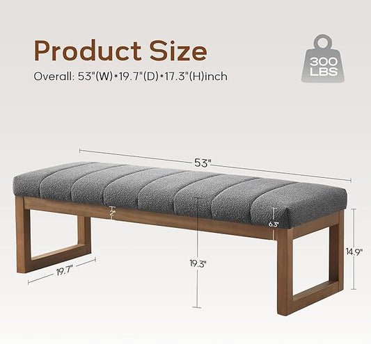 Zihanhome 52.7" Bedroom Bench for End of Bed, Modern Upholstered Teddy Fabric Entryway Bench & Dining Bench, Footrest Stool Bench with Solid Wood Frame for Bedroom, Living Room (Grey)