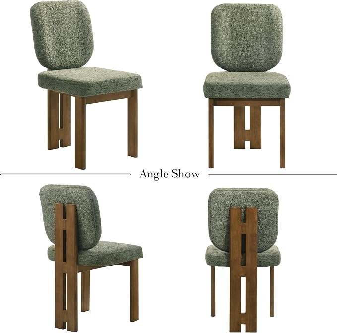 CIMOTA Chenille Dining Chairs Set of 2, Modern Upholstered Side Chairs with Walnut Wooden Frame and Contoured Backrest, Mid-Century Inspired Accent Chairs for Dining Room, Green