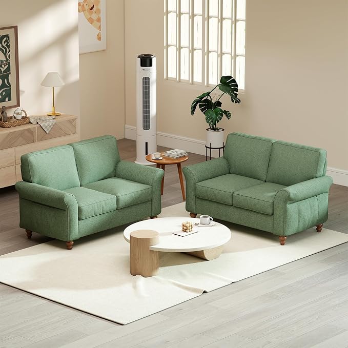 Bonzy Home 57" Loveseat Sofa, 2 Seater Comfy Love Seat Sofa for Living Room, Apartment, Office, Green
