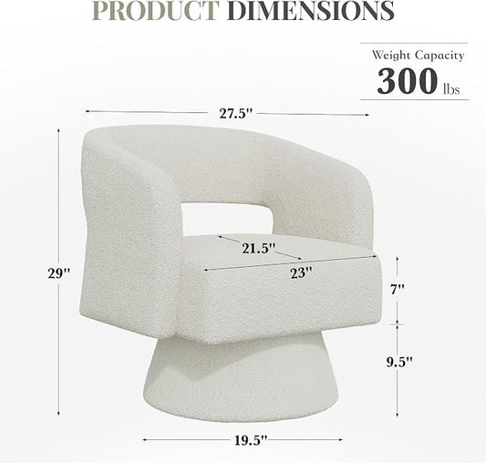 Swivel Barrel Accent Chair,Oversized Teddy Upholstered Round Swivel Chair,Modern Luxury 360 Degree Living Room Vanity Chair for Bedroom Office,White