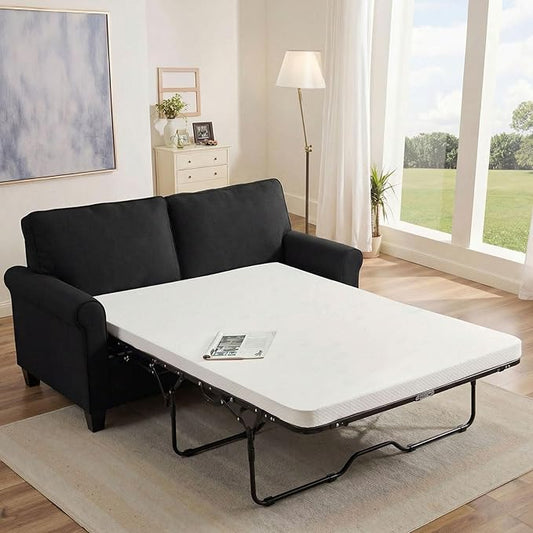 Pull Out Sofa Bed with Mattress, 57" Convertible Sofa Bed Loveseat, Twin Sleeper Sofa Couch with Pocketed Coil Seating, Upholstered Fabric Sofa Bed for Small Spaces,Black