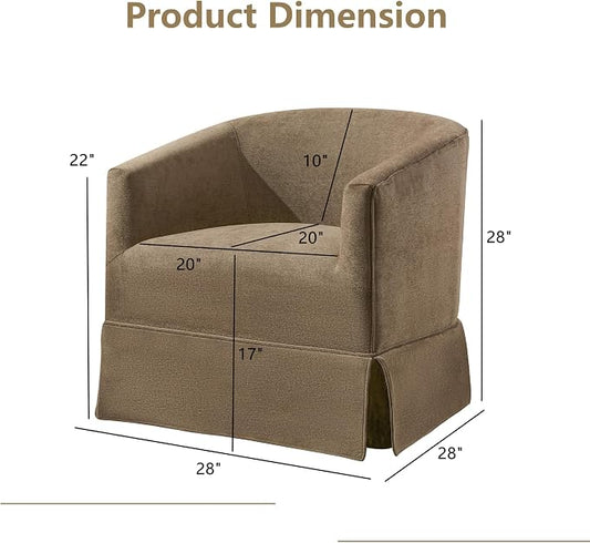 Swivel Accent Chairs Set of 2 for Living Room, 360° Upholstered Barrel Swivel Chairs with Skirted Base, Modern Linen Armchairs for Bedroom, Reading Nook, Small Space, Brown