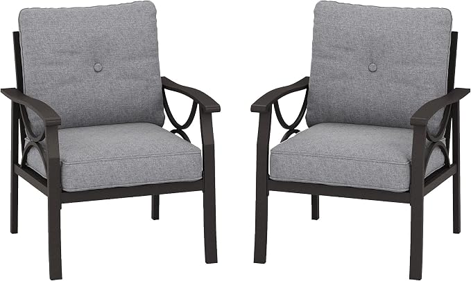 RoyalCraft 2 Pieces Outdoor Single Sofa,All-Weather Patio Metal Armchair,Khaki Metal Furniture with Gray Cushions