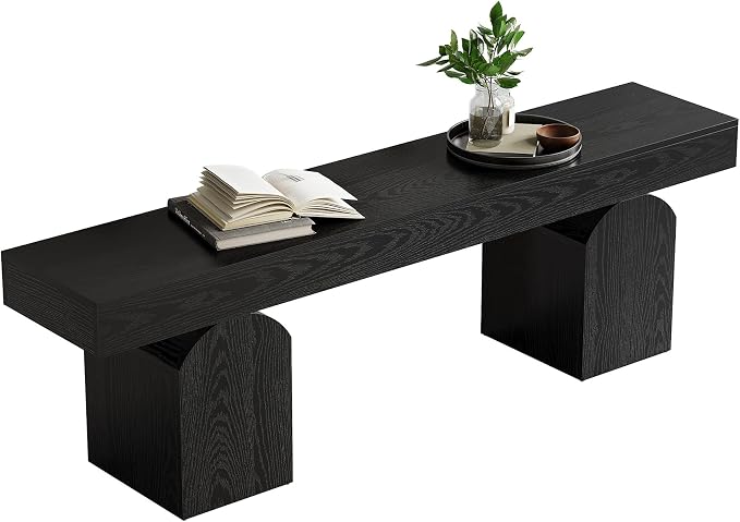 Tribesigns 59" Modern Entryway Bench, Black Wooden Shoe Bench with Arched Base, Sturdy End of Bed Bench for Entryway, Living Room & Bedroom