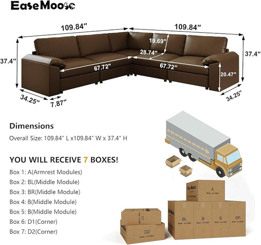 EASE MOOSE Oversized Corner Modular Sectional Sofa, Faux Leather Sectional Sofa with Deep Seat, Vintage Scratch Resistant Faux Leather Material, Extra Large L Shaped Couch,Deep Brown