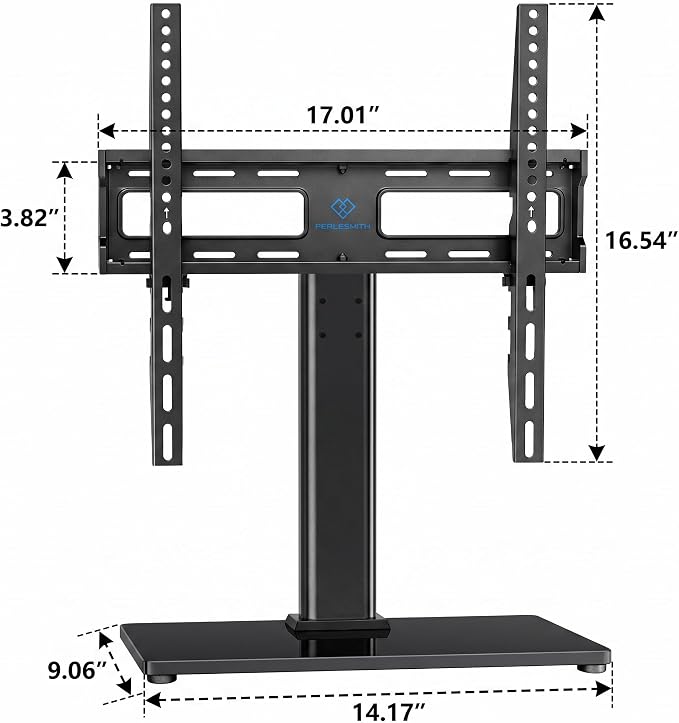 PERLESMITH Universal Swivel TV Stand Legs for 24-60 inch LCD LED TVs, Height Adjustable Television Mount Stand with Tempered Glass Base, Universal VESA Mount 400×400mm, Holds up to 88lbs, PSTVS09