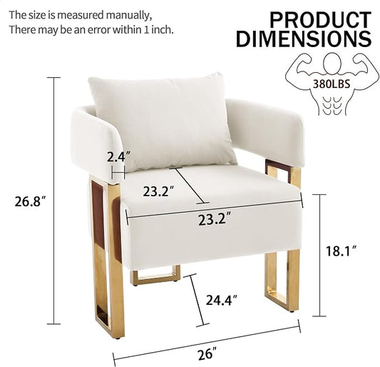 YISHENG Modern Barrel Accent Chairs Set of 2, Living Room Side Chairs with Golden Metal Legs Velvet Upholstered Reading Armchairs no Wheels for Vanity/Reception Room//Bedroom/Lounge/Office, White