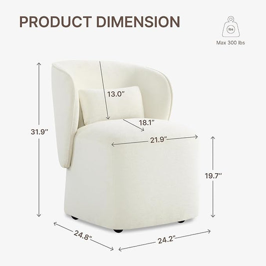 KISLOT Upholstered Dining Chairs with Wheels, Easy Assembly Stain Resistant Fabric Modern Barrel Armchair with Lumbar Cushion, Dining Room Chairs for Kitchen Living Room Bedroom, Beige, Set of 1