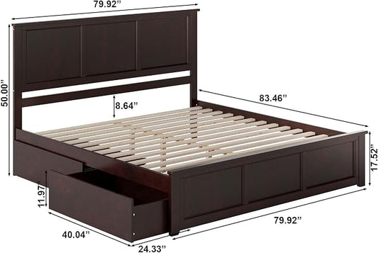 AFI, Madison King Solid Wood Platform Bed with Matching Footboard & Storage Drawers, Espresso