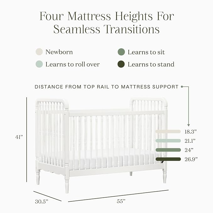 Namesake Liberty 3-in-1 Convertible Baby Crib - Greengurad Gold Certified - Wooden Convertible Baby Crib to Toddler Bed, Daybed - Durable & Easy to Assemble, 4 Adjustable Mattress Heights - Warm White