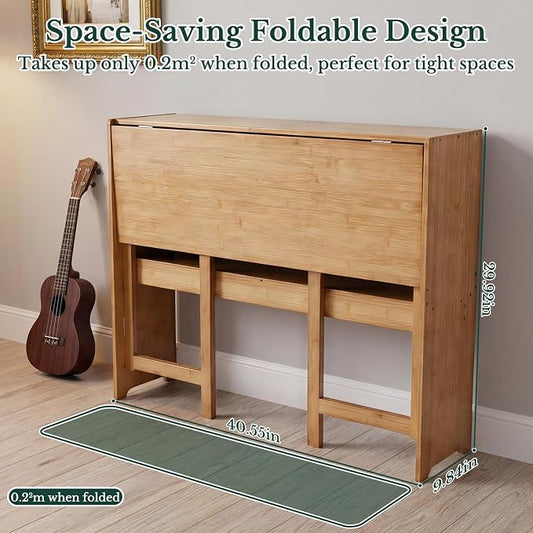 41'' Bamboo Folding Desk with Bookshelf, Space-Saving Computer Desk, Mid Century Modern Foldable Study Table for Home Office, Bedroom, Small Spaces - Primary Color