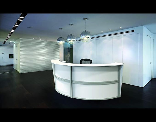 Linea Italia Curved Modern Office Desk Easy to Assembly 2 Panel Reception Counter for Lobby, Salon, 124" x 49", White
