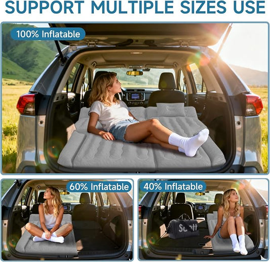 Inflatable SUV Air Mattress Bed Car Mattress, Double-Sided Flocking Travel Camping Bed, Car Sleeping Mattress for Universal SUV with Air Pump 2 Pillows