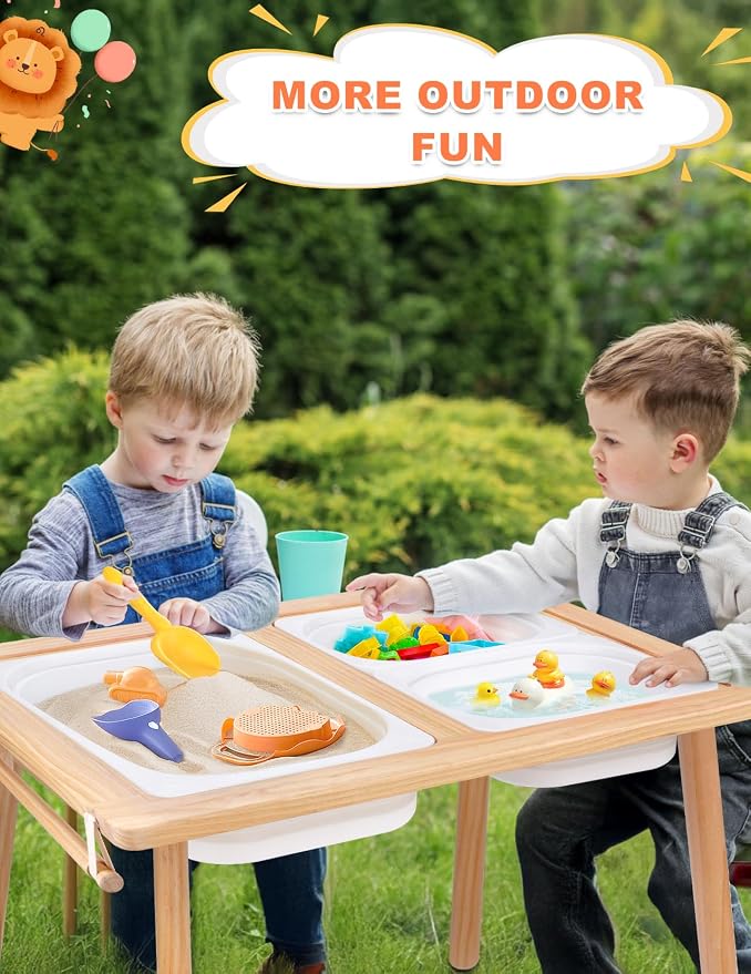 Kids Sensory Table,Sensory Activity Table with Paper Roll Stick & Double-Side Board,Toddler Play Sand Table with 3 Storage Bins,Indoor Outdoor Boys Gilrs